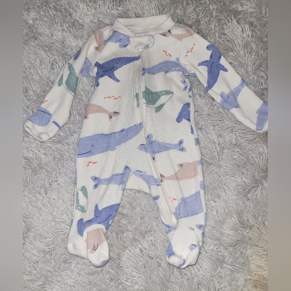 Carter's Newborn Blue and White Whale/shark Print Footies